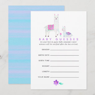 Watercolor Lama thema Baby Shower Raadspel Kaart