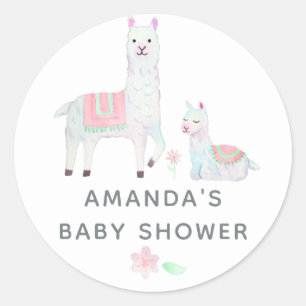 Watercolor Lama thema Baby Shower Ronde Sticker