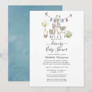 Watercolor Lama thema Drive By Baby Shower Kaart
