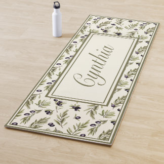 Watercolor Landelijk Olijfpatroon Monogram Naam Yogamat