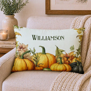 Watercolor Landelijk Pompoenveld Monogram Accent Kussen