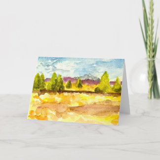 Watercolor Landscape Trees Mountain Clouds Card Kaart