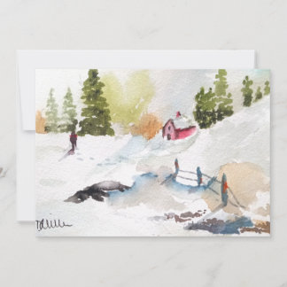 Watercolor Landschapschilderij Kerstmis Kaart