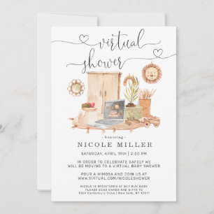 Watercolor Laptop Virtuele Baby Shower Uitnodigi