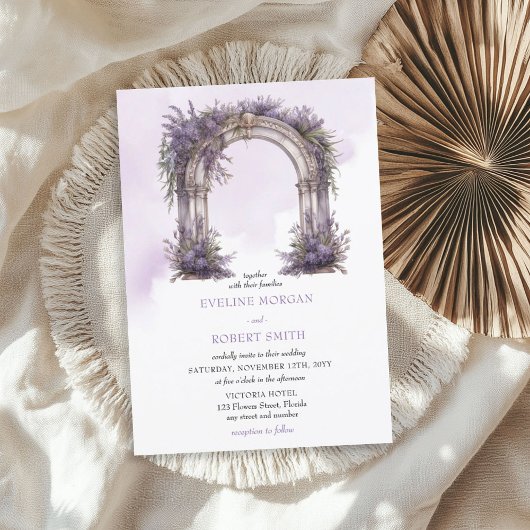 Watercolor lavender arch wedding invitation