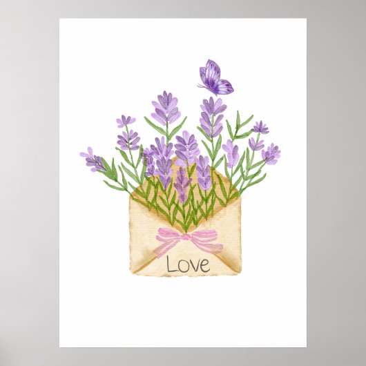 Watercolor Lavender Bouquet in Envelope Poster (Voorkant)