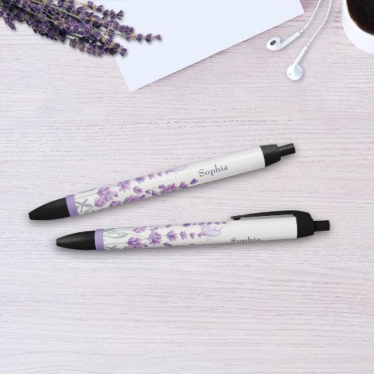 Watercolor Lavender Floral Monogram Name Pen