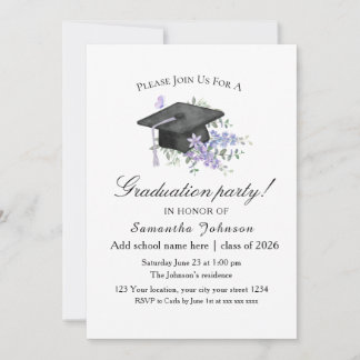 Watercolor Lavender  Purple Floral Graduation  Kaart