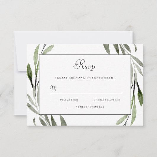 Watercolor Leaf Wreath Bordure Mariage RSVP (Dos)