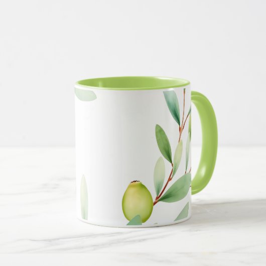 Watercolor Leaves Mug – Soft Botanical Design (Devant droit)