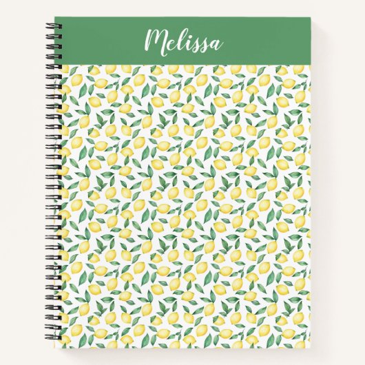 Watercolor Lemon Citrus Custom Name Journal (Devant)