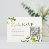 Watercolor Lemon Citrus QR Code Wedding RSVP Card (Debout devant)