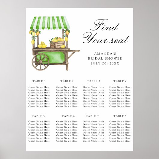 Watercolor Lemon citrus wedding seating chart Poster (Voorkant)