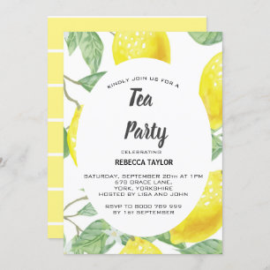 Watercolor Lemon Feuille Tea Party Invitation