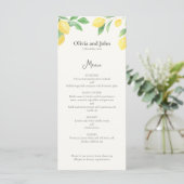Watercolor Lemon Foliage Elegant Wedding Menu (Debout devant)