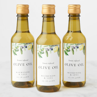 Watercolor Lemon Olive Oil Bottle Fovor Label Wijn Etiket