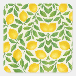 Watercolor Lemon Pattern Vierkante Sticker