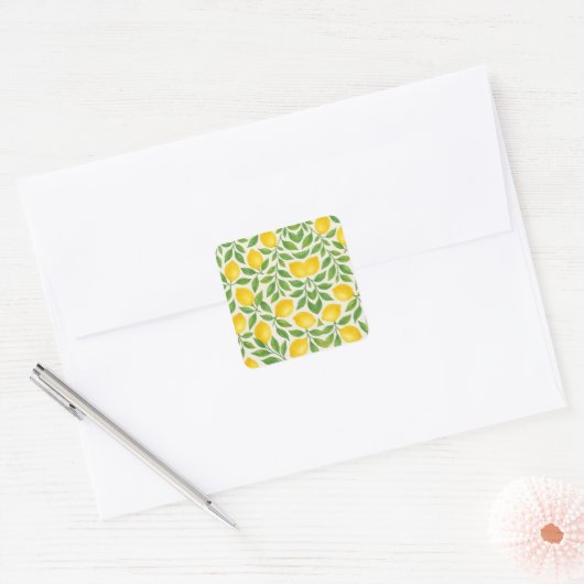 Watercolor Lemon Pattern Vierkante Sticker (Envelop)
