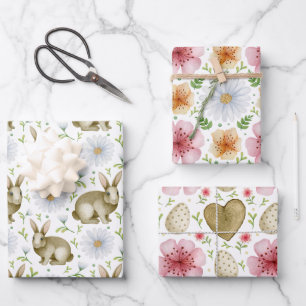 Watercolor lente bloem konijn vintage Pasen Inpakpapier Vel