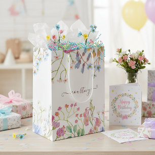 Watercolor lente bloemen gepersonaliseerde cadeaut medium cadeauzakje