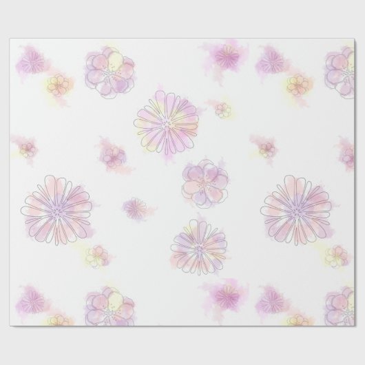 Watercolor lente bloemen inpakpapier – Elegant (Vlak)