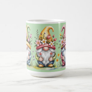 Watercolor Lente Kabouter Trio met Bloemhoeden Koffiemok