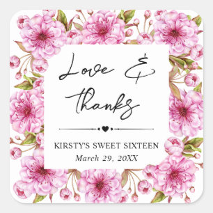 Watercolor Lente Kersenbloesem Sweet Sixteen Vierkante Sticker