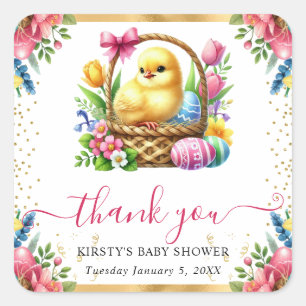Watercolor lente kippenmand baby shower vierkante sticker