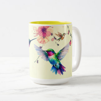 Watercolor lente mei kolibries tweekleurige koffiemok