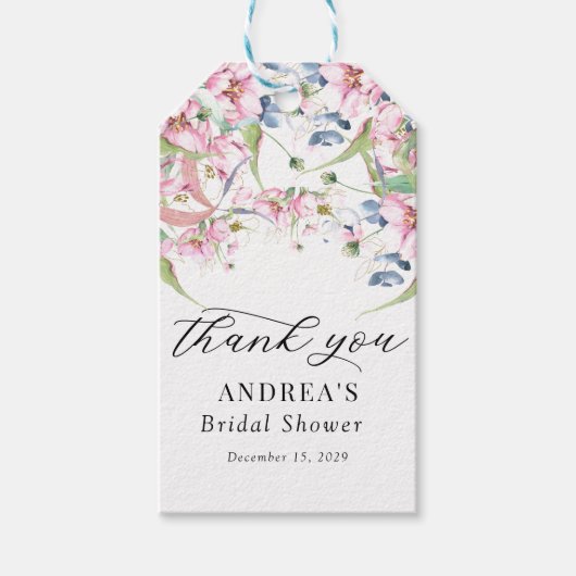 Watercolor lente roze bloem bedankt cadeaulabel (Voorkant)