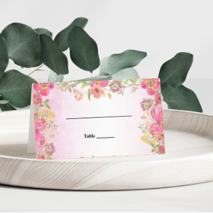 Watercolor lente roze bloemen bruiloft plaatskaart