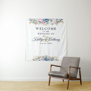 Watercolor Lente Zomer Bloemige Trouw Welkom Wandkleed