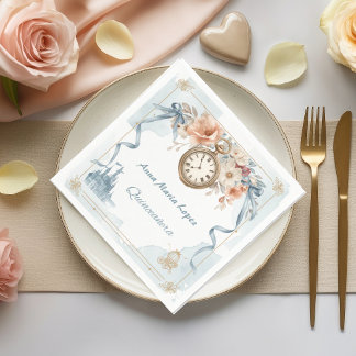 Watercolor lichtblauw Assepoester thema quinceaner Servet
