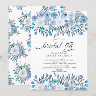 Watercolor Lichtblauwe Bloem Bruids-Thee Kaart