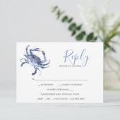 Watercolor Lichtblauwe Krab Antwoord RSVP Kaarten (Staand voorkant)