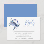 Watercolor Lichtblauwe Krab Antwoord RSVP Kaarten (Voorkant / Achterkant)