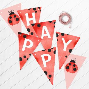 Watercolor Lieveheersbeestje Verjaardag Banner