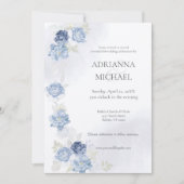 Watercolor Light Blue Wedding Invitation Kaart (Voorkant)