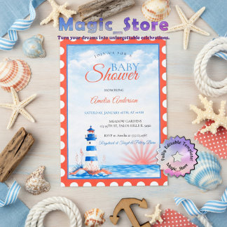 Watercolor Lighthouse Nautical Ocean Sunset Stamp Kaart