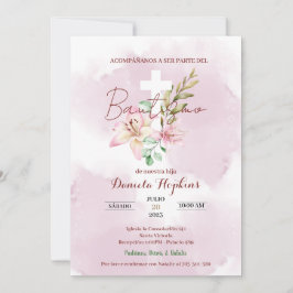 Watercolor lily baptism invitation kaart