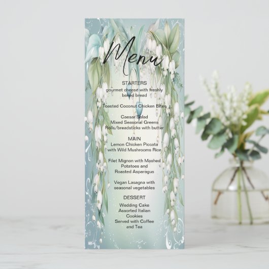 Watercolor Lily of the Valley Mariage Menu (Debout devant)