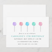 Watercolor Lollipop Invitation de fête d'anniversa (Devant / Derrière)