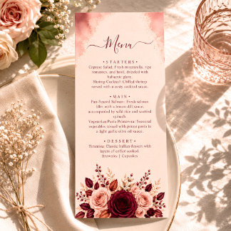 Watercolor Loofwerk Bourgondië Elegantie Trouwmenu Menu