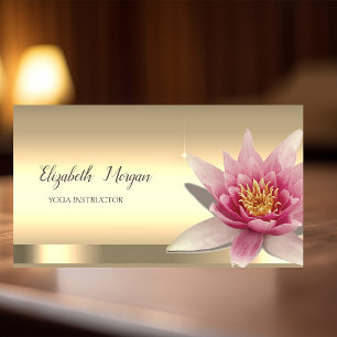 Watercolor Lotus Bloem Gouden Yoga Instructrice Visitekaartje