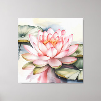 Watercolor Lotus Flower stretched Canvas Print