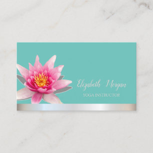 Watercolor Lotus Zilveren Streep Teal Yoga  Visitekaartje