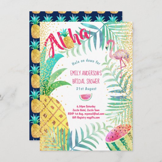 Watercolor Luau Bruidsfeest Uitnodigingen Ananas (Voorkant / Achterkant)