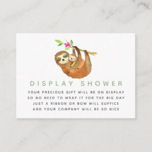 Watercolor luiaard thema baby shower display douch informatiekaartje