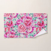 Watercolor Lush Pink Peonies & Green Teal Leaves (Serviette à main)