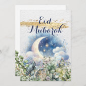 Watercolor Maan Eid Mubarak Gouden Accent Verticaa Feestdagenkaart (Voorkant / Achterkant)